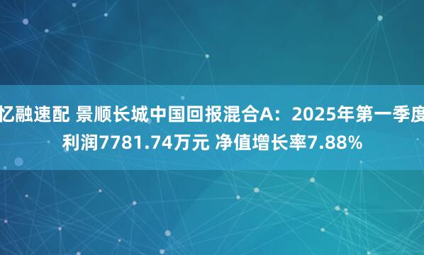 忆融速配 景顺长城中国回报混合A：2025年第一季度利润7781.74万元 净值增长率7.88%